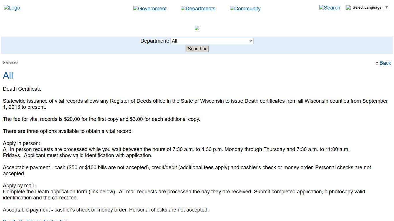 Brown County > Services > All > Death Certificate